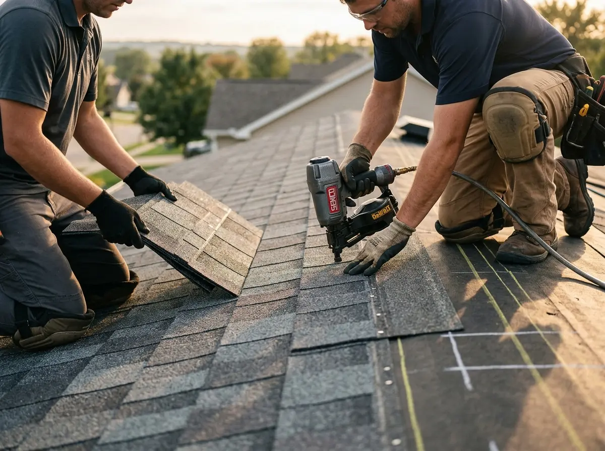 Professional roofer working on a residential roof in Petaluma